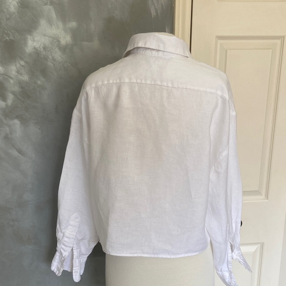 Zara Cropped Cotton Linen White Blouse for Women Small - Picture 8 of 12